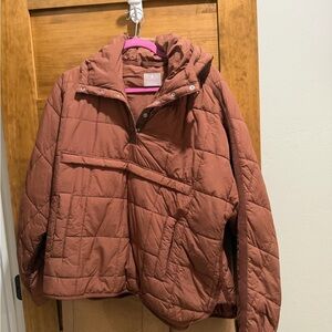 Free People Terracotta Quilted Hooded Jacket